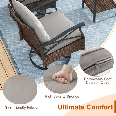 Costway 3 Piece Patio Swivel Rocker Set Wicker Rocking Chairs w/ 2-Tier Coffee Table