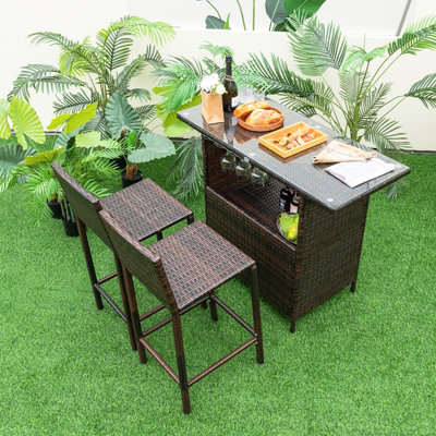 Outdoor rattan bar set sales