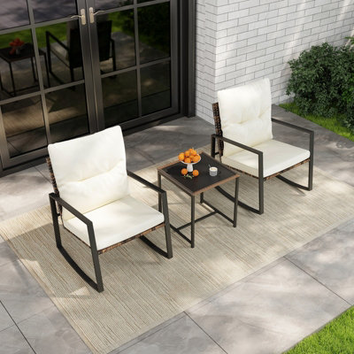 Costway 3-Piece Rocking Bistro Set Wicker Patio Furniture Set Porch Chair Set