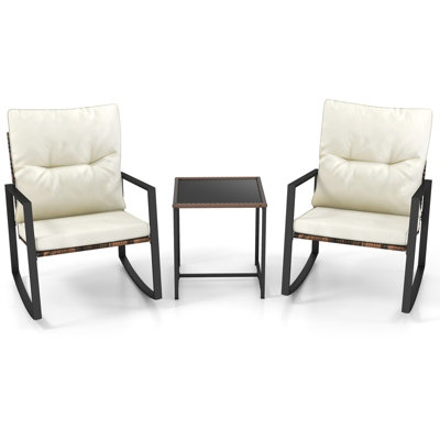 Costway 3-Piece Rocking Bistro Set Wicker Patio Furniture Set Porch Chair Set