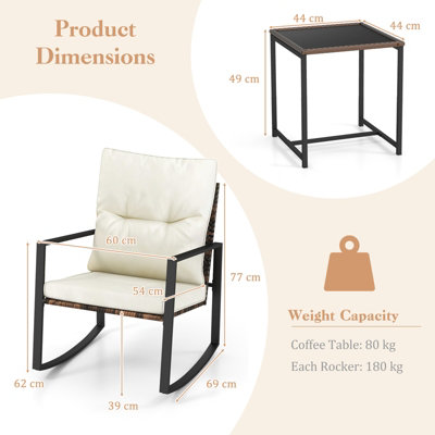 Costway 3-Piece Rocking Bistro Set Wicker Patio Furniture Set Porch Chair Set