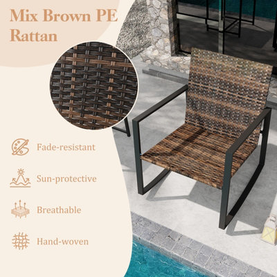 Costway 3-Piece Rocking Bistro Set Wicker Patio Furniture Set Porch Chair Set