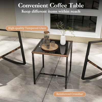 Costway 3-Piece Rocking Bistro Set Wicker Patio Furniture Set Porch Chair Set