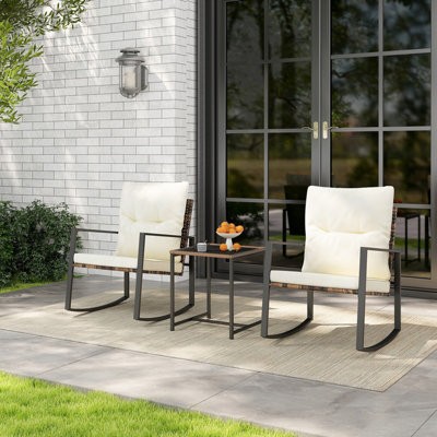 Costway 3-Piece Rocking Bistro Set Wicker Patio Furniture Set Porch Chair Set