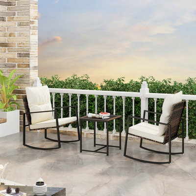 Costway 3-Piece Rocking Bistro Set Wicker Patio Furniture Set Porch Chair Set
