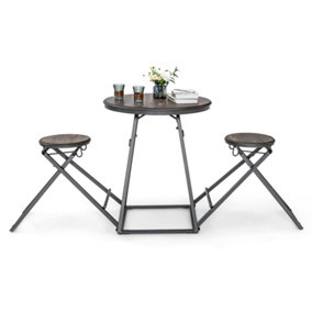 Costway 3-Piece Round Table & Stool Set Dining Bar Table w/ 2 Foldable Stools
