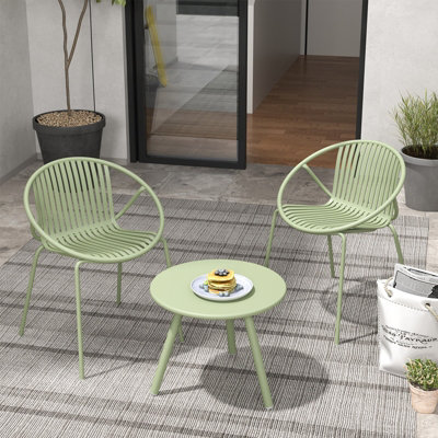 COSTWAY 3 Pieces Bistro Table Set All Weather PP Patio Conversation Set-Green
