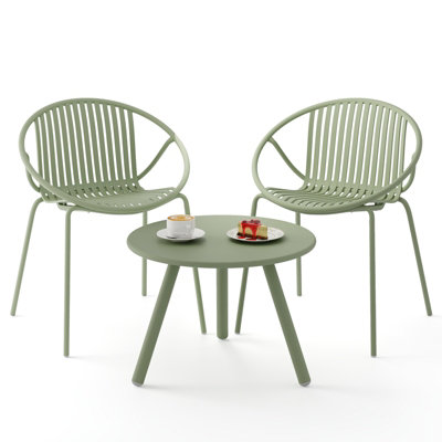 COSTWAY 3 Pieces Bistro Table Set All Weather PP Patio Conversation Set-Green