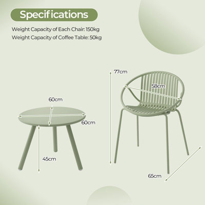 COSTWAY 3 Pieces Bistro Table Set All Weather PP Patio Conversation Set-Green