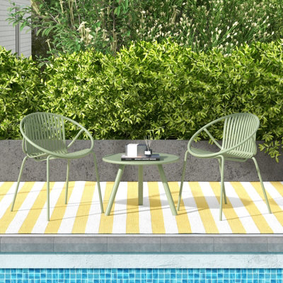 COSTWAY 3 Pieces Bistro Table Set All Weather PP Patio Conversation Set-Green