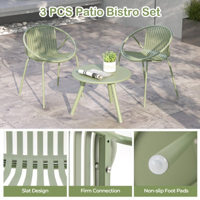 COSTWAY 3 Pieces Bistro Table Set All Weather PP Patio Conversation Set-Green