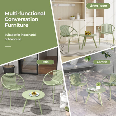 COSTWAY 3 Pieces Bistro Table Set All Weather PP Patio Conversation Set-Green