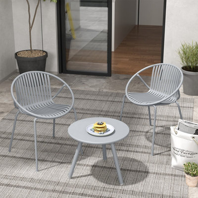 COSTWAY 3 Pieces Bistro Table Set All Weather PP Patio Conversation Set-Grey