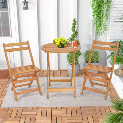 Costway 3 Pieces Folding Patio Bistro Set Wooden Table and Chairs with ...