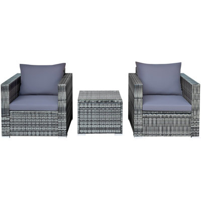 Costway 3 Pieces Outdoor Patio Furniture Set Rattan Conversation Sofa Set With Cushions