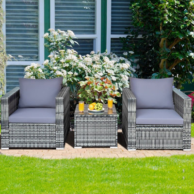 Costway 3 Pieces Outdoor Patio Furniture Set Rattan Conversation Sofa Set With Cushions - 4