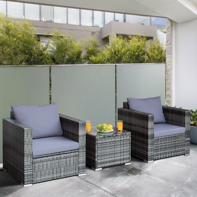 Costway 3 Pieces Outdoor Patio Furniture Set Rattan Conversation Sofa Set With Cushions - 5