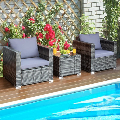Costway 3 Pieces Outdoor Patio Furniture Set Rattan Conversation Sofa Set With Cushions - 6