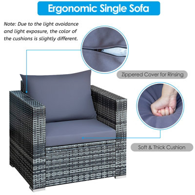 Costway 3 Pieces Outdoor Patio Furniture Set Rattan Conversation Sofa Set With Cushions - 7