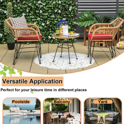 Costway 3 Pieces Outdoor PE Rattan Armchairs Patio Bistro Set W/ Tempered Glass Table