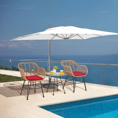 Costway 3 Pieces Outdoor PE Rattan Armchairs Patio Bistro Set W/ Tempered Glass Table