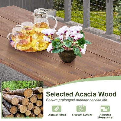Costway 3 Pieces Outdoor Picnic Table & Bench Set Garden Wooden Dining Table w/ Umbrella Hole - 4