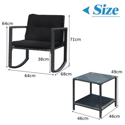 Costway 3 Pieces Outdoor Rocking Bistro Set PE Rattan Rocking Chair Set with Cushions - 3