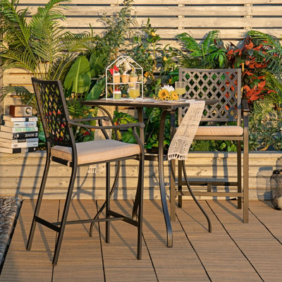 Costway 3pcs patio outdoor rattan on sale wicker bar table and 2 stools