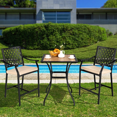 Costway 3 Pieces Patio Bar Set W/ 2 Bar Stools & Table Outdoor Bistro Set  Steel