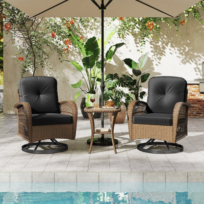 COSTWAY 3 Pieces Patio Conversation Furniture Set Outdoor Rattan Swivel ...