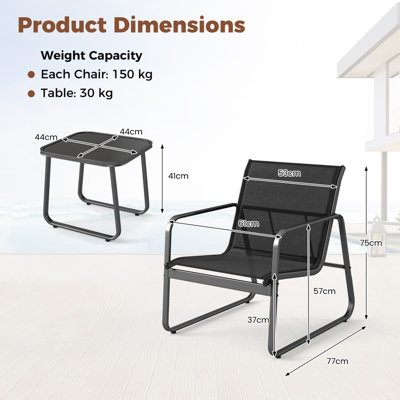 Costway 3 Pieces Patio Conversation Set Outdoor Metal Chair & Table Set Glass Tabletop - 3