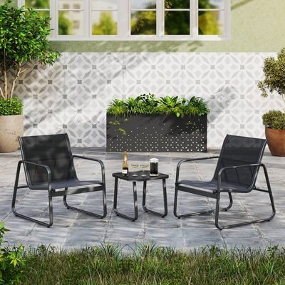 Costway 3 Pieces Patio Conversation Set Outdoor Metal Chair & Table Set Glass Tabletop - 4