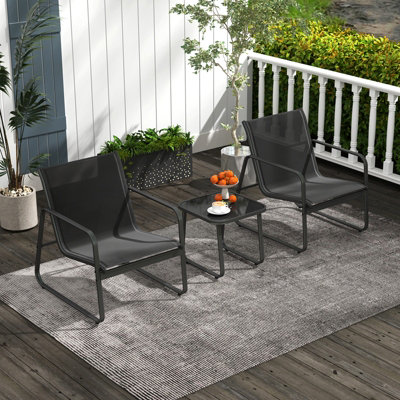 Costway 3 Pieces Patio Conversation Set Outdoor Metal Chair & Table Set Glass Tabletop - 5