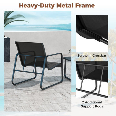 Costway 3 Pieces Patio Conversation Set Outdoor Metal Chair & Table Set Glass Tabletop - 8