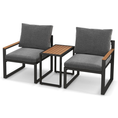 Costway 3 Pieces Patio Furniture Set Aluminum Frame Outdoor Table Chair Set w/Soft Cushions