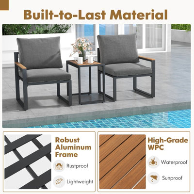 Costway 3 Pieces Patio Furniture Set Aluminum Frame Outdoor Table Chair Set w/Soft Cushions