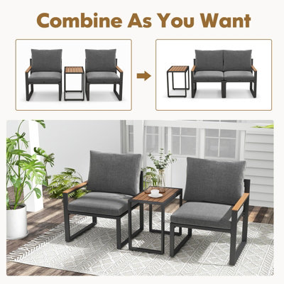 Costway 3 Pieces Patio Furniture Set Aluminum Frame Outdoor Table Chair Set w/Soft Cushions