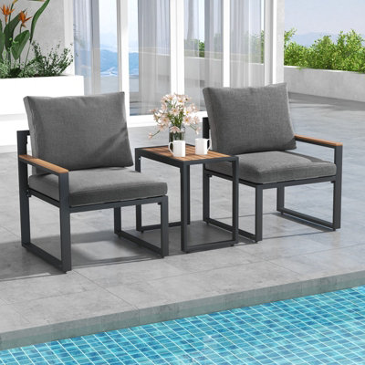Costway 3 Pieces Patio Furniture Set Aluminum Frame Outdoor Table Chair Set w/Soft Cushions