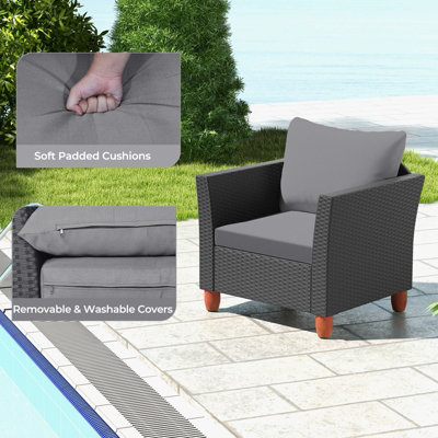 Costway 3 Pieces Patio Furniture Set Garden PE Rattan Chairs Conversation Set w/ Storage Table