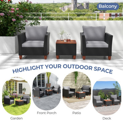 Costway 3 Pieces Patio Furniture Set Garden PE Rattan Chairs Conversation Set w/ Storage Table