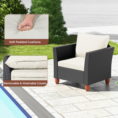Costway 3 Pieces Patio Furniture Set Garden PE Rattan Chairs Conversation Set w/ Storage Table - 4