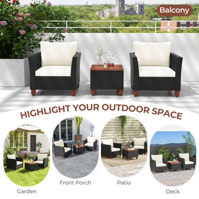 Costway 3 Pieces Patio Furniture Set Garden PE Rattan Chairs Conversation Set w/ Storage Table - 7