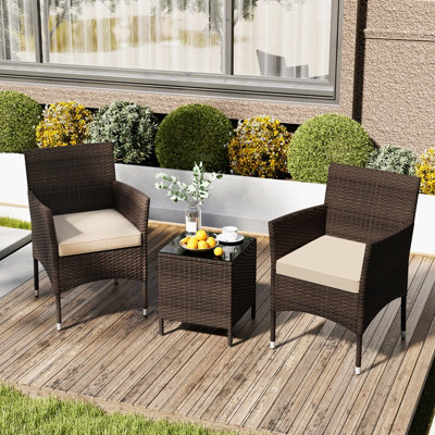 COSTWAY 3 Pieces Patio Furniture Set Outdoor PE Rattan Wicker Chairs-Beige