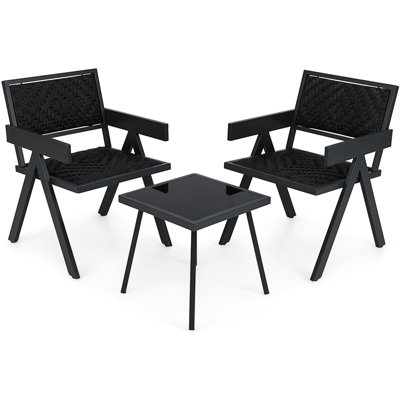 COSTWAY 3 Pieces Patio PE Wicker Bistro Set Outdoor Conversation Furniture Set