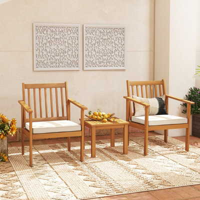 Costway 3 Pieces Patio Set Acacia Outdoor Wood Furniture Set with Coffee Table