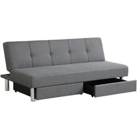 Costway 3 Seat Convertible Sofa Bed Linen Upholstered Futon Sofa W/ 3 Adjustable Backrest & 2 Drawers