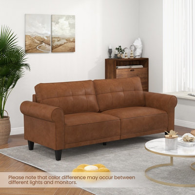 Costway 3-Seater PU Leather Sofa Couch Modern Loveseat w/2 Back Pillows