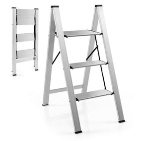 Costway 3 Step Ladder Folding Aluminum Structure Step Stool w/ Wide Anti-Slip Pedal