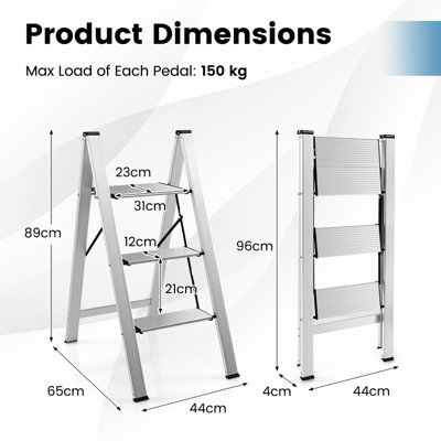 Costway 3 Step Ladder Folding Aluminum Structure Step Stool w/ Wide Anti-Slip Pedal