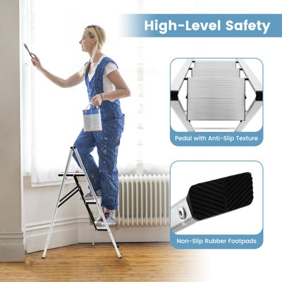 Costway 3 Step Ladder Folding Aluminum Structure Step Stool w/ Wide Anti-Slip Pedal - 4